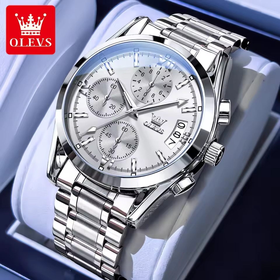 Olevs 2987 Silver White Chronograph Watch Code-315
