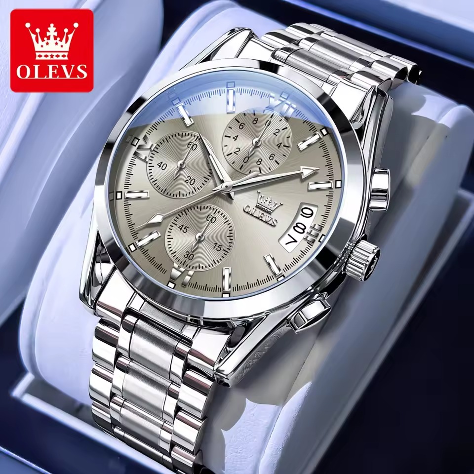 Olevs 2987 Silver Grey Chronograph Watch Code-314