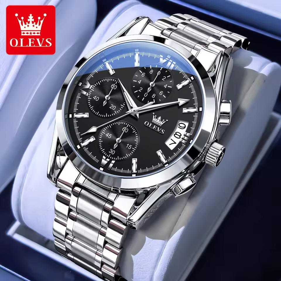 Olevs 2987 Sliver Black Chronograph Watch Code-316