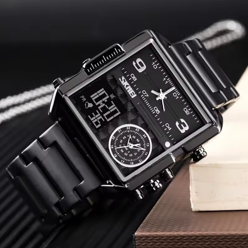 SKMEI 1584 Analog Digital 3 Time Sports Black Watch Code-347 - Image 2
